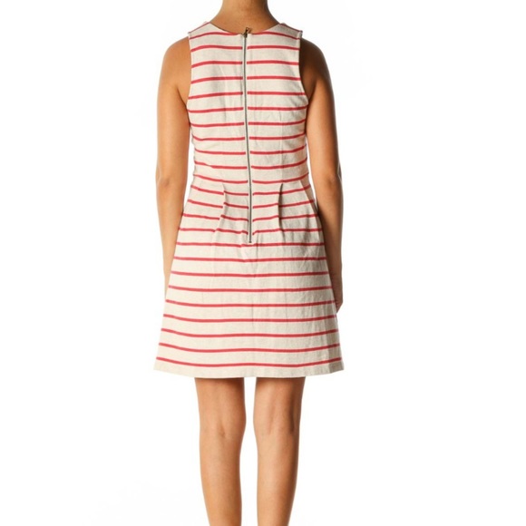 Ann Taylor LOFT- Beige with Red Stripes Casual A-Line Dress - Picture 3 of 9